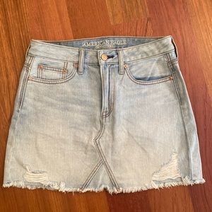 American Eagle Outfitters Jean Skirt - light wash, distressed hem, US size 2